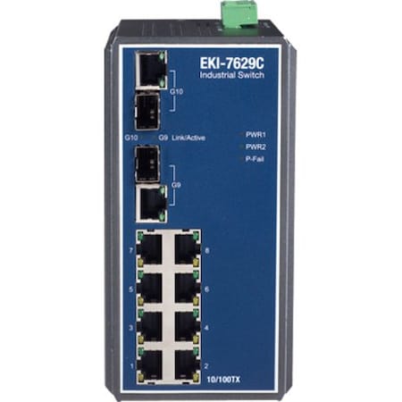 Advantech 8-Port 10/100Mbps + 2G Combo Unmanaged Ethernet Switch -10-60C EKI-7629C-AE